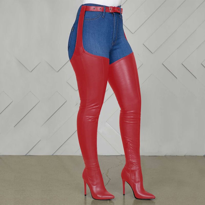 Scarpe da donna sexy sopra il ginocchio a punta stiletto alto fibbia cintura cerniera laterale stivali da donna_voghion.com