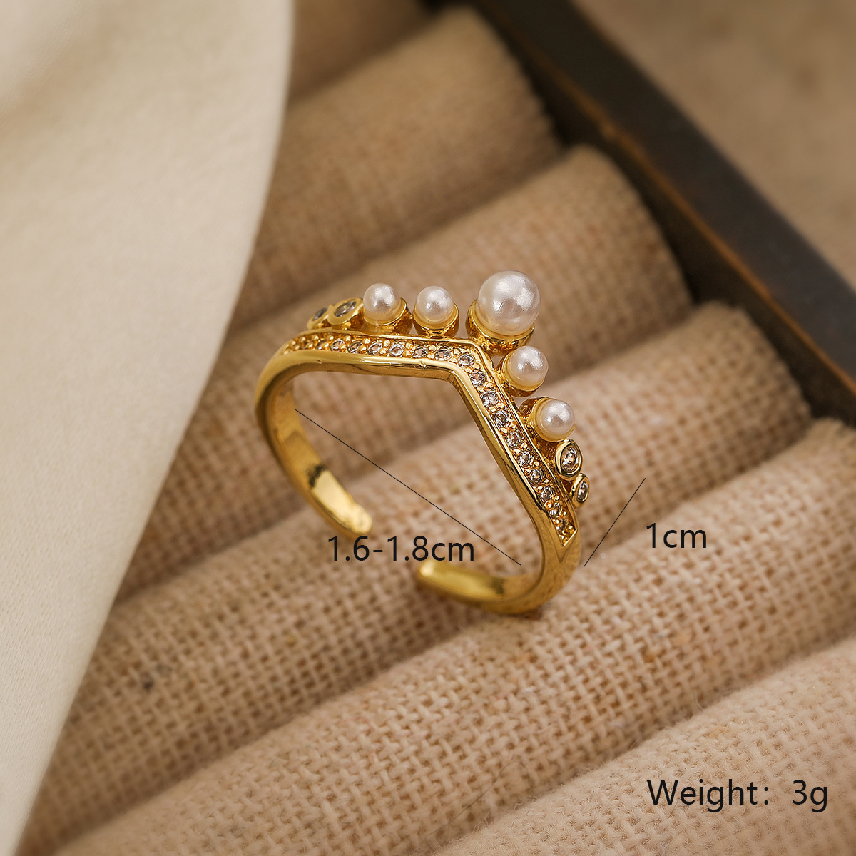 Australesch Moud Kofferplatéiert Echtgold Zirkon Perl Geometrisch Oppen fir Damen Klengen a Luxusring_voghion.com
