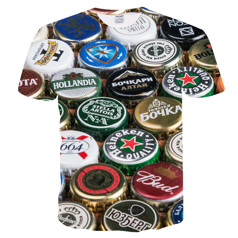 Image of Summer Horror Beer Lid Men's T-shirt oversized O-neck Short Sleeve 3D Printed Beer Lid T-shirt Vintage