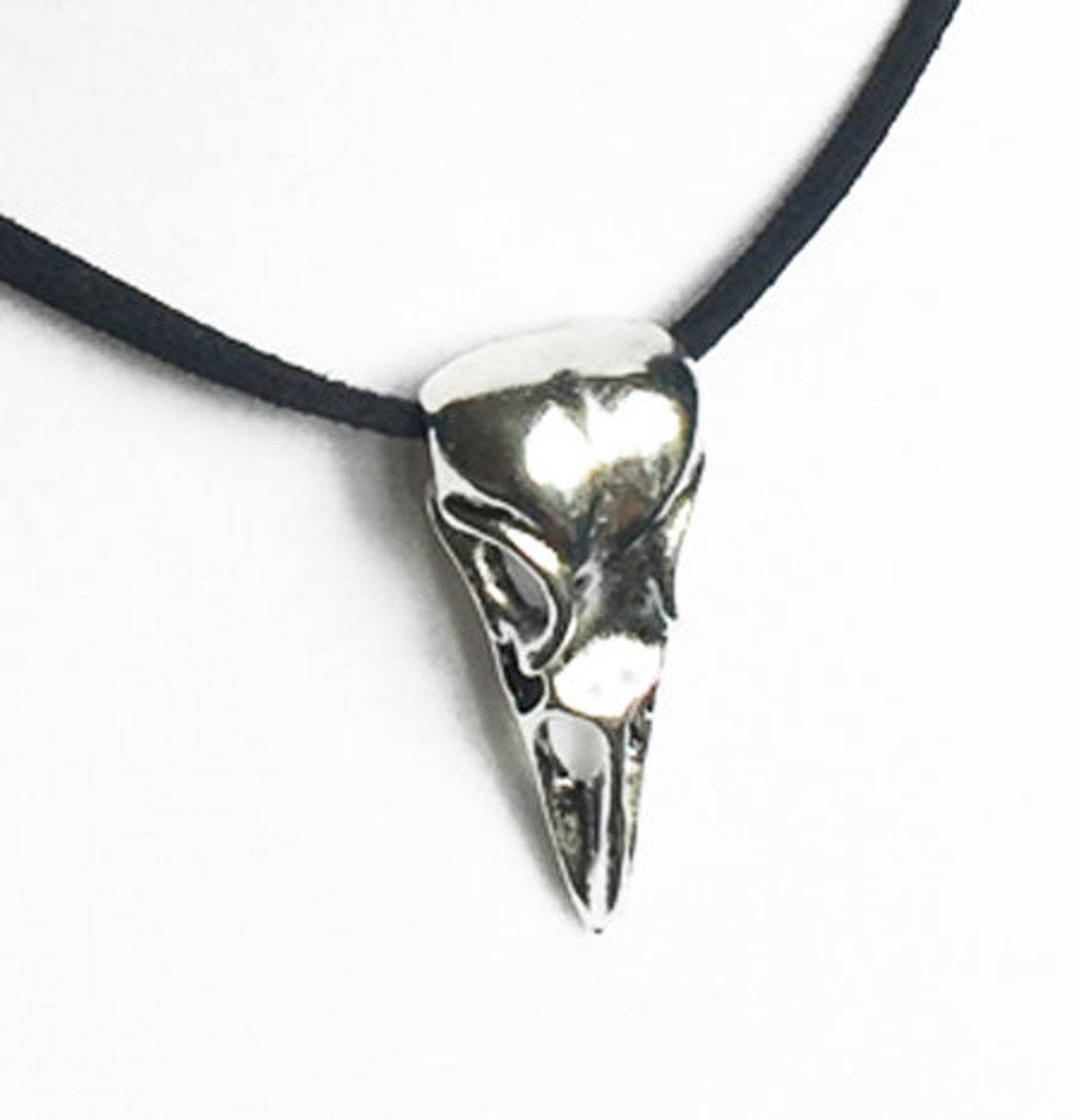 Unisex Gothic bird skull black leather rope necklace_voghion.com