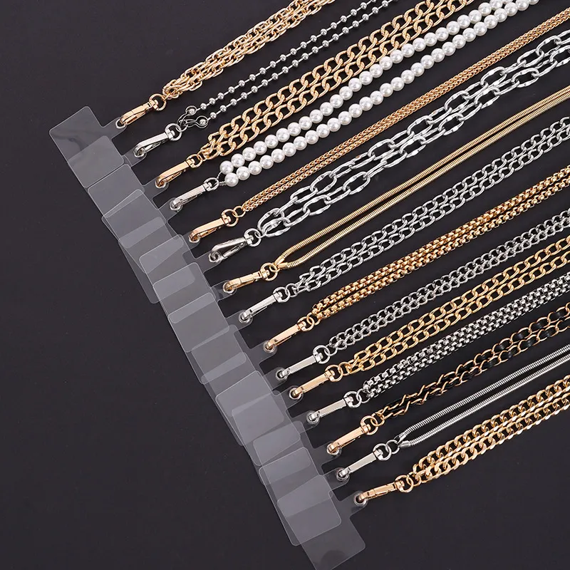 Custodia per cellulare in metallo con cordino anti-smarrimento, fibbia a moschettone, tracolla in oro da 125 cm, catena a tracolla_voghion.com