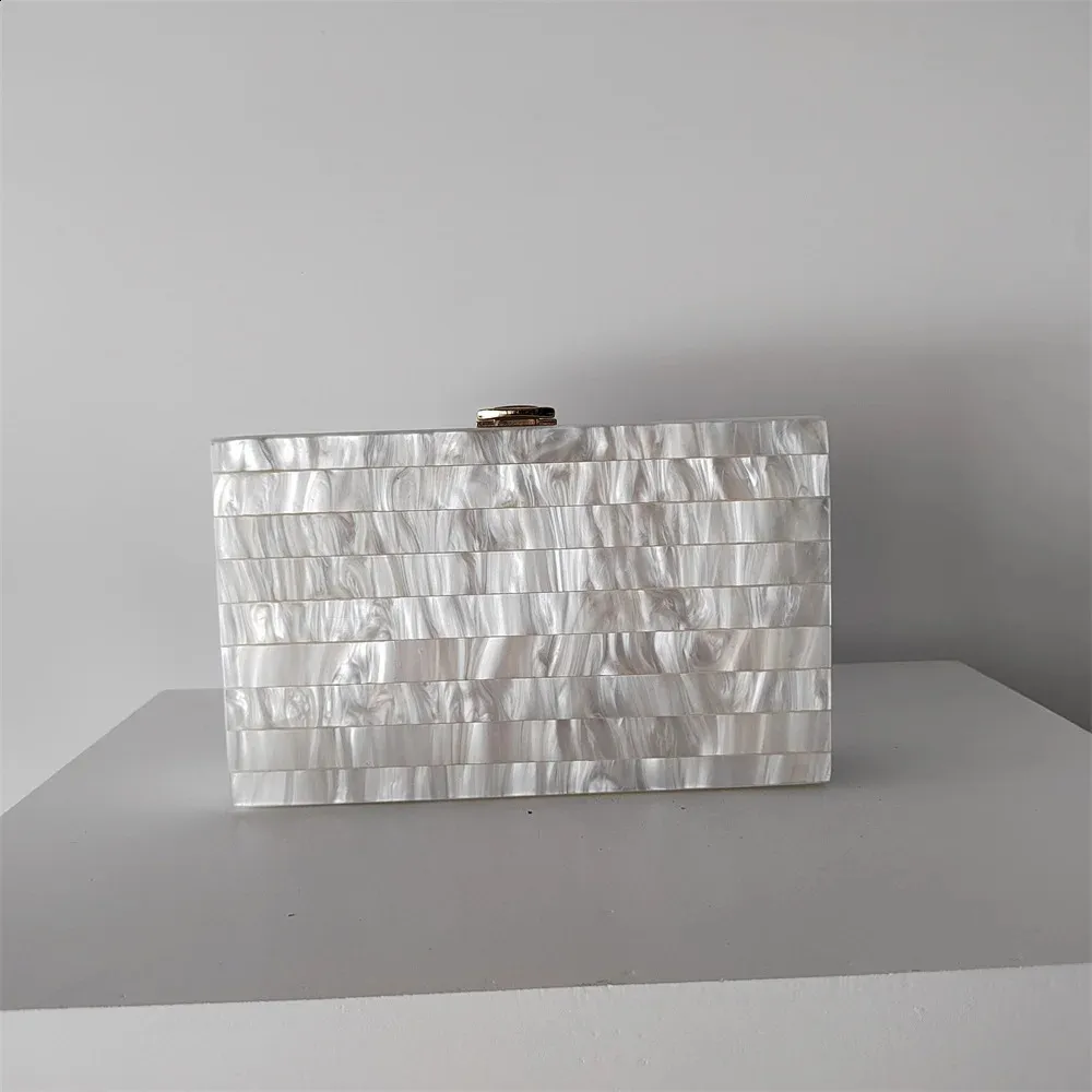 Mange slikperle marmorstribet akrylmateriale skulder messenger aftenboks clutches bryllupsfest dame pung håndtaske_voghion.com