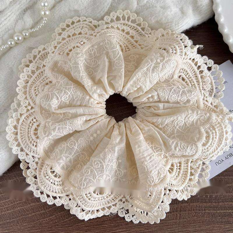 Large White Lace With Large Intestine Loop, Gentle Temperament For Women, Ponytail Tied Rope, High-end Hair Rope_voghion.com
