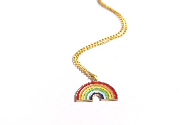Halsketten Kindlicher Cartoon Niedliche Regenbogen-Disko-Halskette Mädchenhafte Herz-Halskette für männliche und weibliche Paare_voghion.com