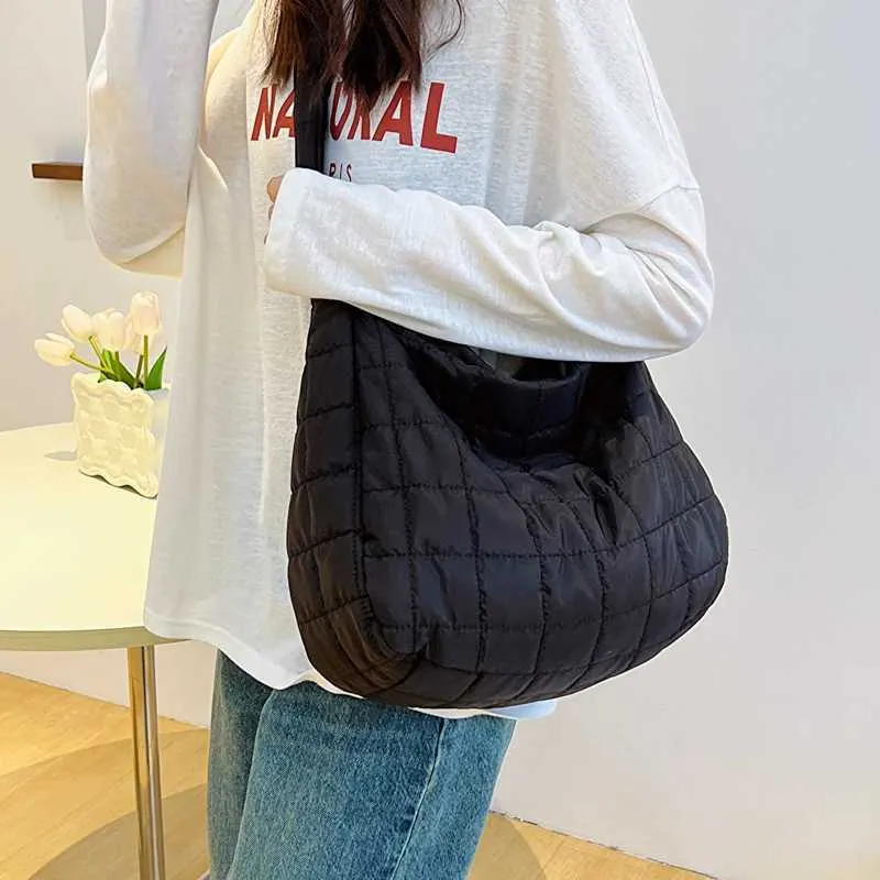 Sac à bandoulière à carreaux à la mode pour femmes, 100 % couleur unie, brodé, grande capacité, pour les déplacements quotidiens, Ba241210_voghion.com