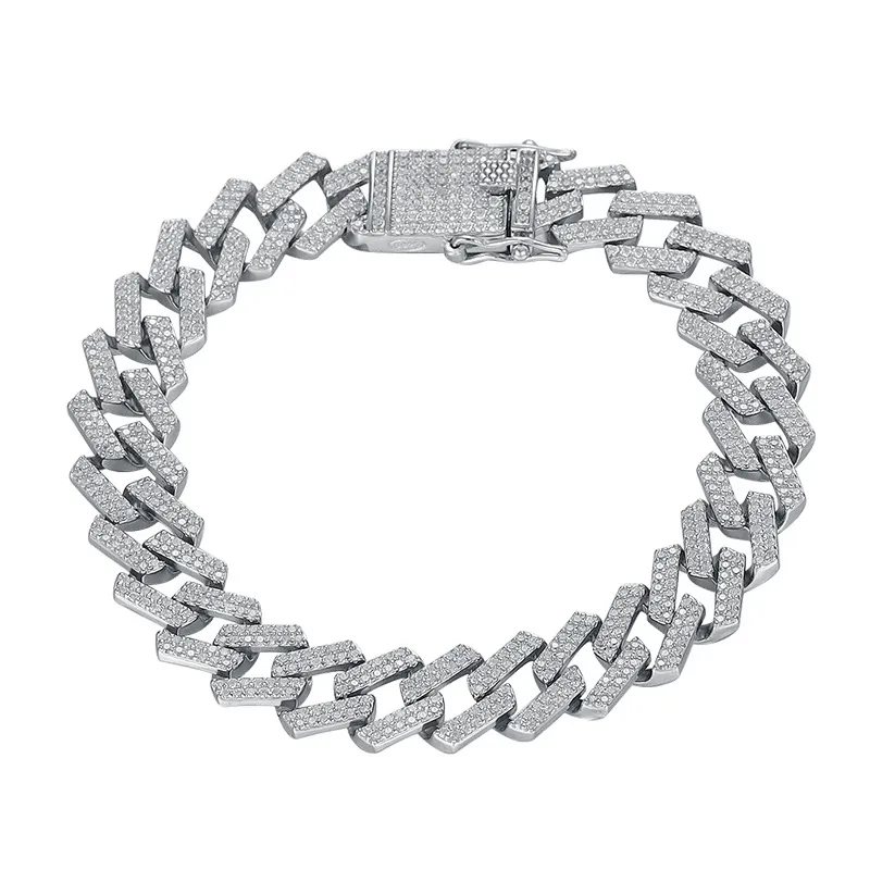 Manufacturer custom 10mm sier thick chunky zirconia full paved ice out cuban chain bracelet_voghion.com