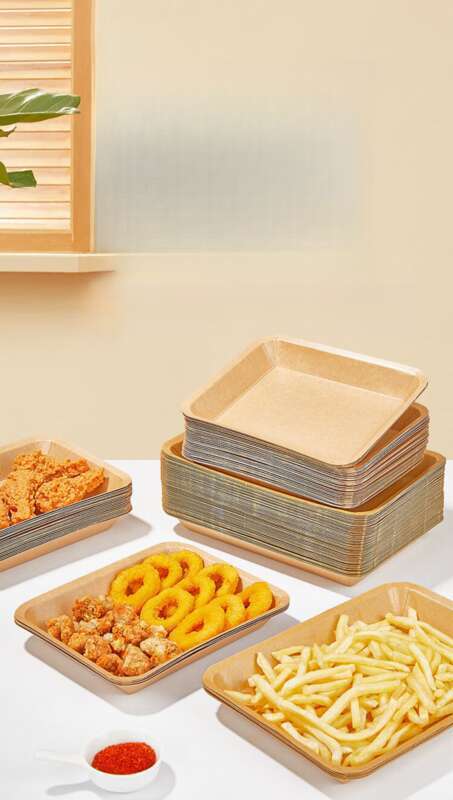 Tăvi de hârtie kraft rezistente la ulei de unică folosință, farfurii de picnic, frigărui pentru grătar, cartofi prăjiți, tăvi pentru gustări_voghion.com