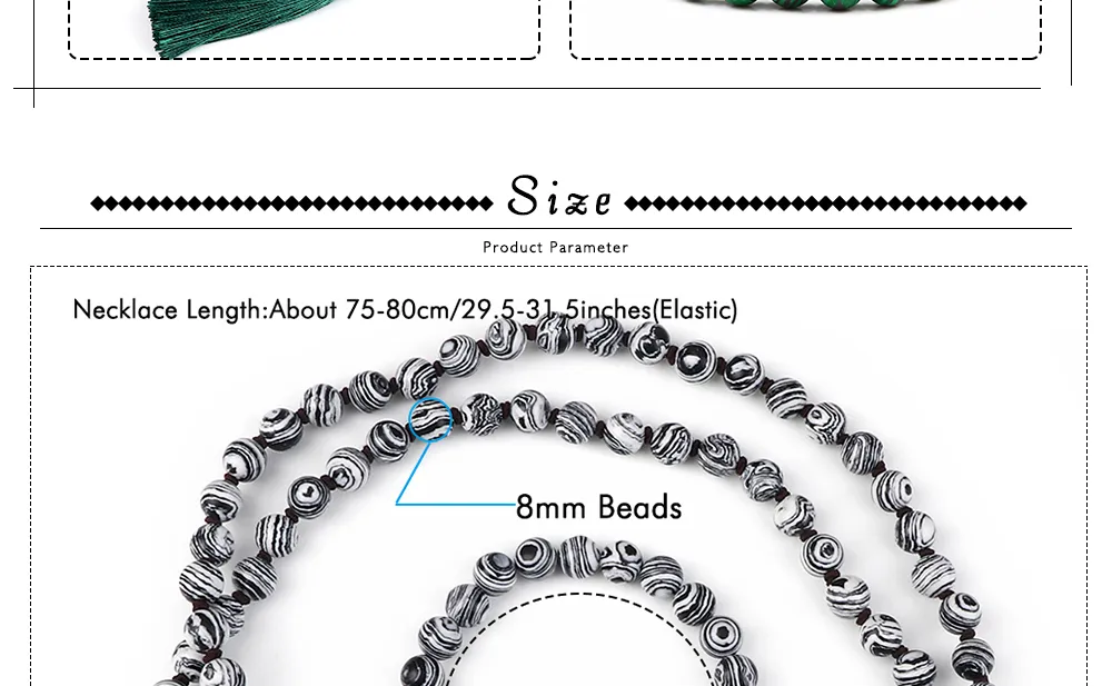 Anhänger Halsketten Mode Malachit Perlen Halskette 8mm Stein Handgefertigte geknotete Quaste Schmuckset Charm Männer Armband_voghion.com