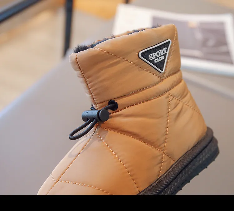Winter Kids Snow Thick Fur Morden Sewing Elastic Band Children Youth Flat Black Brown Non-slip Cutefeet Warm Boys Girls_voghion.com