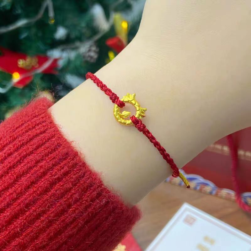 Bracciale di Capodanno da uomo e da donna con fibbia di sicurezza a forma di drago, in oro con anno zodiacale e corda rossa_voghion.com