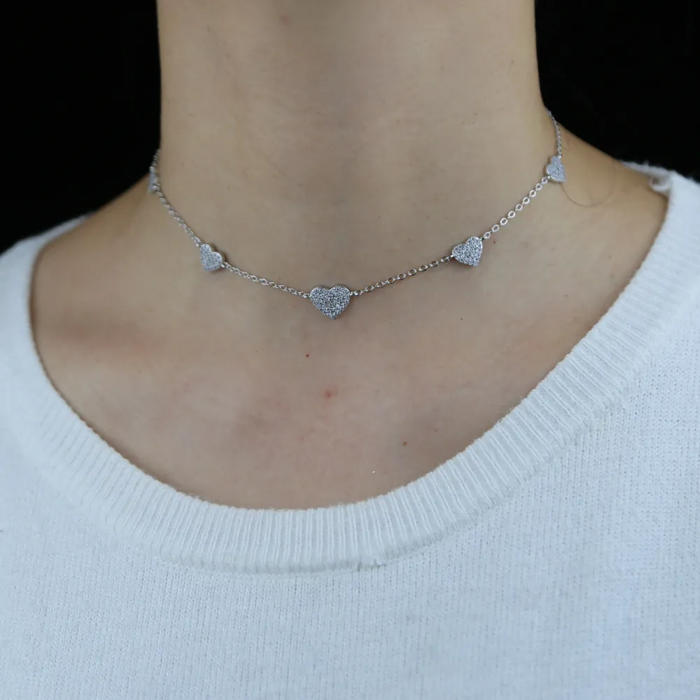 Chains Gold Sier Color Minimal Delicate Heart Pendant Necklace Bling Cz Station Charm Choker Mother's Day Gift Jewelry_voghion.com