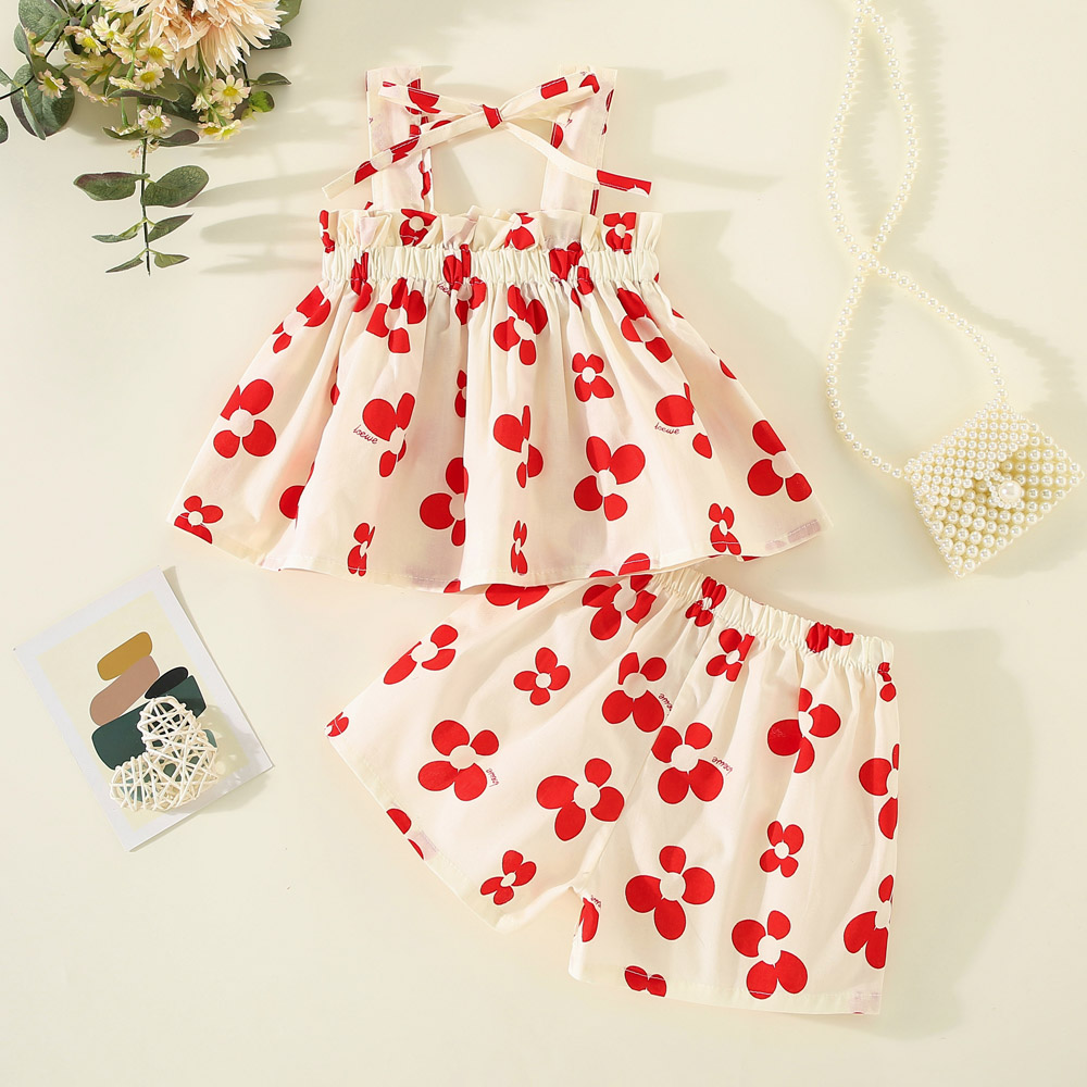 Baby Girl Set 2 Stéck Blummen Hosenträger Baby 0-3 Joer Koreanesche Stil Schleif Atmungsaktiv Babykostüm_voghion.com