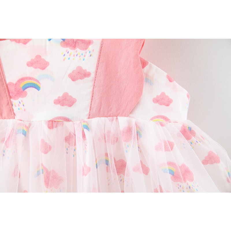 Rainbow Suspender Dress Gauze Cotton Cartoon Toddler Girl Dress Birthday Party Clothes_voghion.com