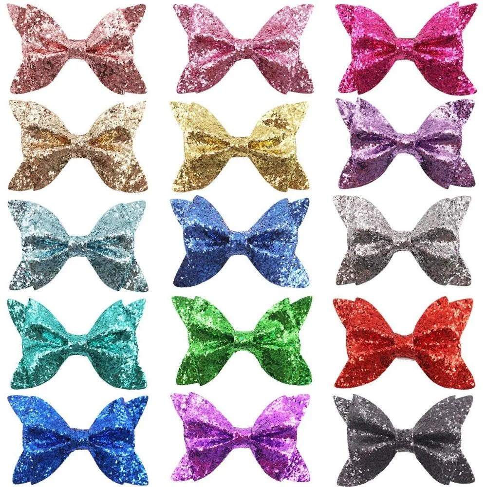 30pcs 4inch Sparkly Glitter Pigtail Bows Alligator Hair Clips For Baby Girls Toddlers Kids Children Teens_voghion.com