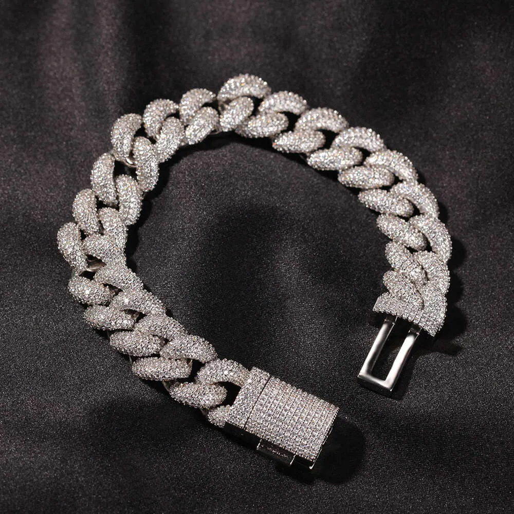 Full Dia Cuban Bracelet Men's 14mm Wide GRA Moissanite Dia Gold Sterling Sier Cuban Link Chain For Men Hip Hop_voghion.com