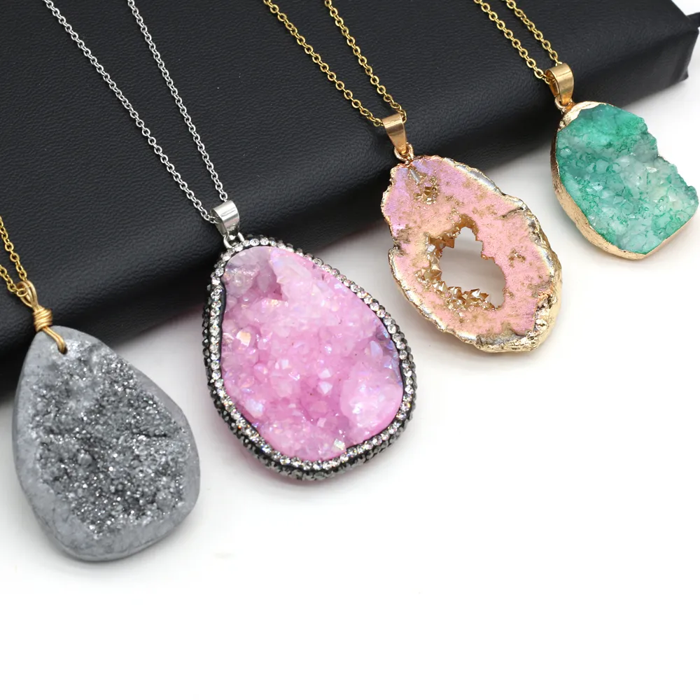 Collane con ciondolo in pietra naturale, agata, cristallo, gemma, collana irregolare all'ingrosso, 3 pezzi per la creazione di gioielli, accessori fai da te_voghion.com