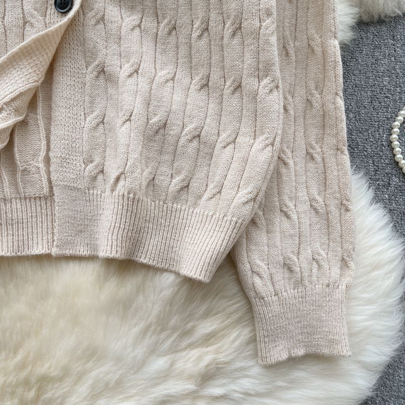 Ubrania damskie Retro leniwy styl dzianinowy kardigan kobiety jesień zima dekolt w serek miękki i luźny design niszowy temperament_voghion.com