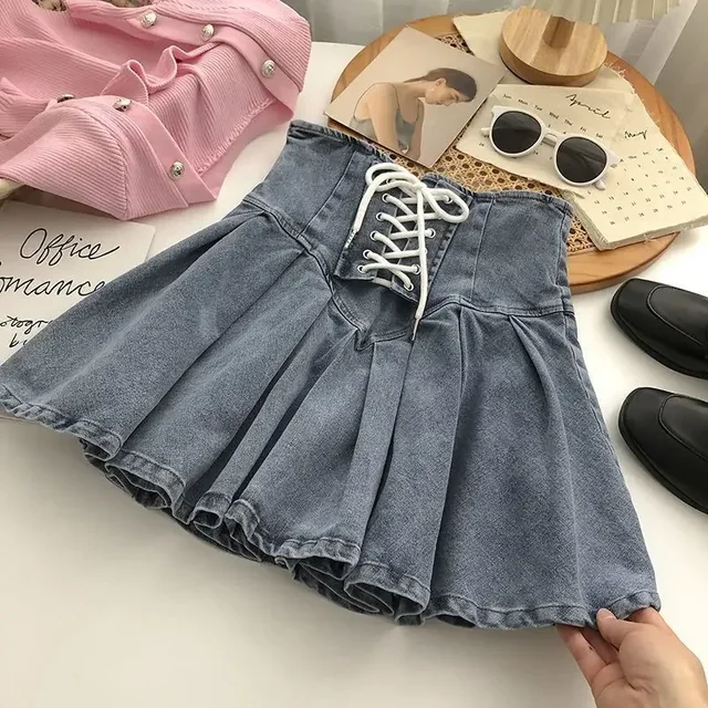 vendita calda gonne in denim plissettato donne fasciatura hotsweet mini vintage nuovi arrivi moda Y2K tutto-fiammifero riduzione dell'età casual da ragazza_voghion.com