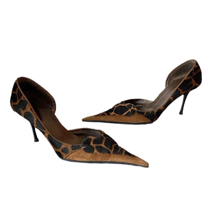Fashionable Spicy Girl High for Women 2024 New Pointed Thin Heel Maillard Leopard Pattern Sexy Sandals Single Shoes_voghion.com