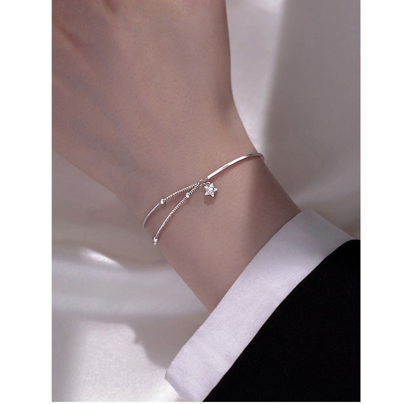 Star Half Bracelet Girl Plated Pure Sier Small And Simple Internet Celebrity Instagram Double Layer Handpiece_voghion.com