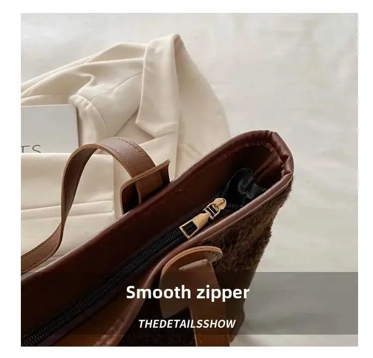 Sac fourre-tout polyvalent en peluche à la mode pour femmes, nouvelle collection, sac à main, couleur unie, décontracté, tempérament généreux_voghion.com