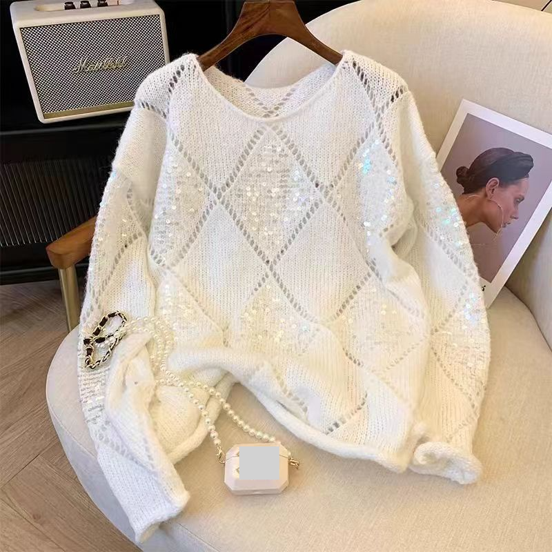 Vêtements pour femmes pull ample polyvalent à paillettes lourdes pour femmes automne et hiver nouveau style paresseux grande version pull pull