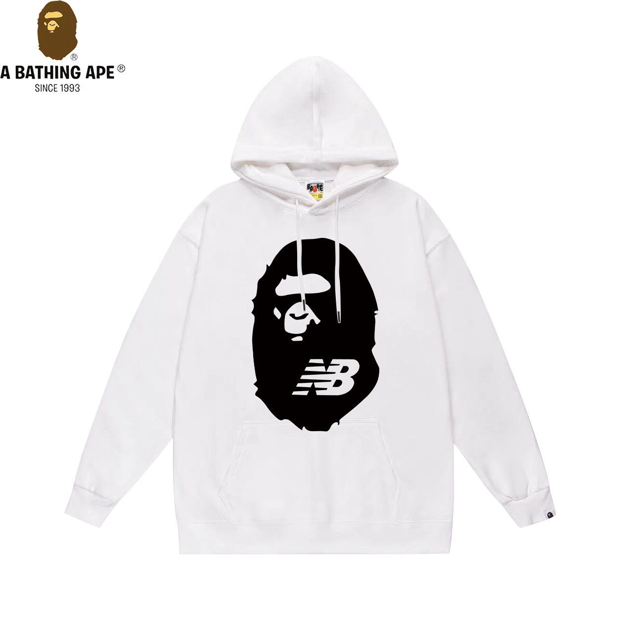 A Bathing APE BAPE-BAPE&New Balance Joint Style American Retro Ape Head Logo Printed Cotton Hoodie Unisex