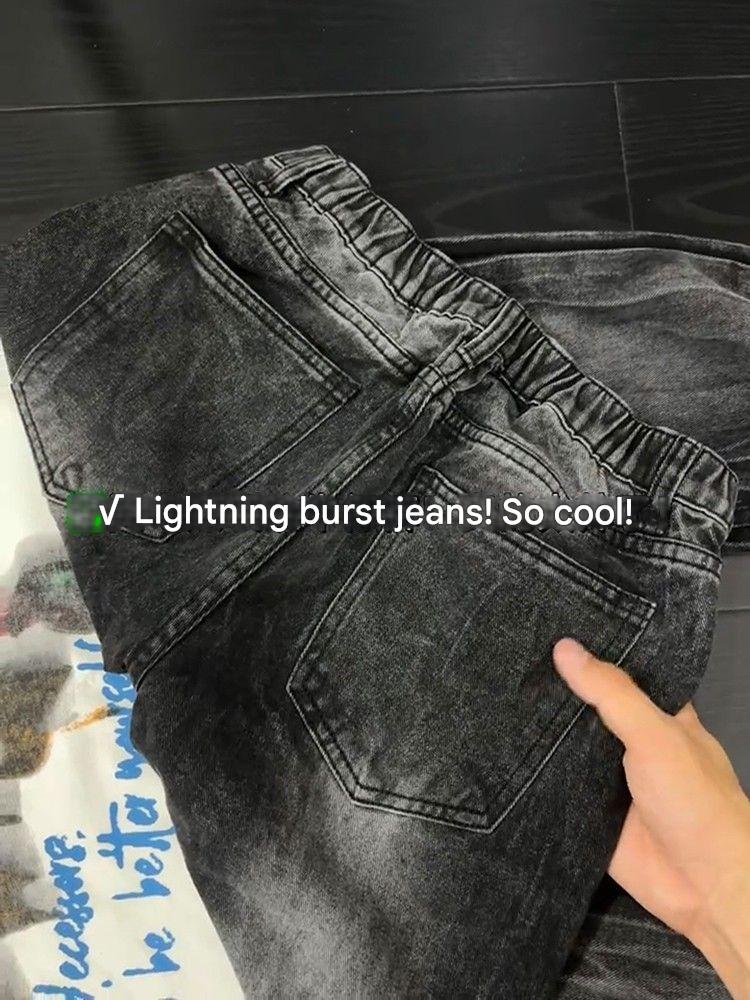 Herrenbekleidung ​​​​Herren-Jeans mit Lightning-Waschung – Vintage High Street Jeans (Retro-Bootcut-Stil)​​_voghion.com