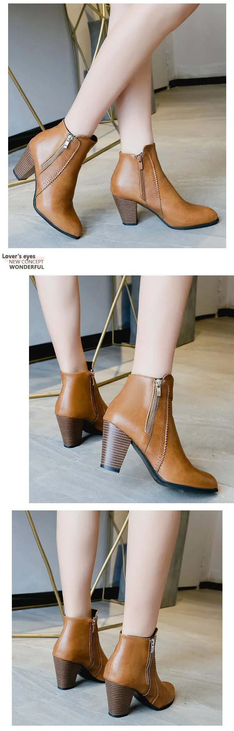 Women's Short Thick High Heels Ankle Boots Versatile Fashion_voghion.com