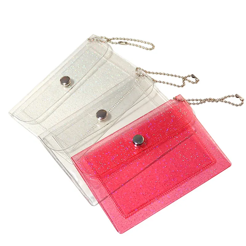 1 pz. Portamonete in PVC trasparente con portachiavi per ragazze. Piccolo portafoglio con portadocumenti e porta biglietti da visita._voghion.com