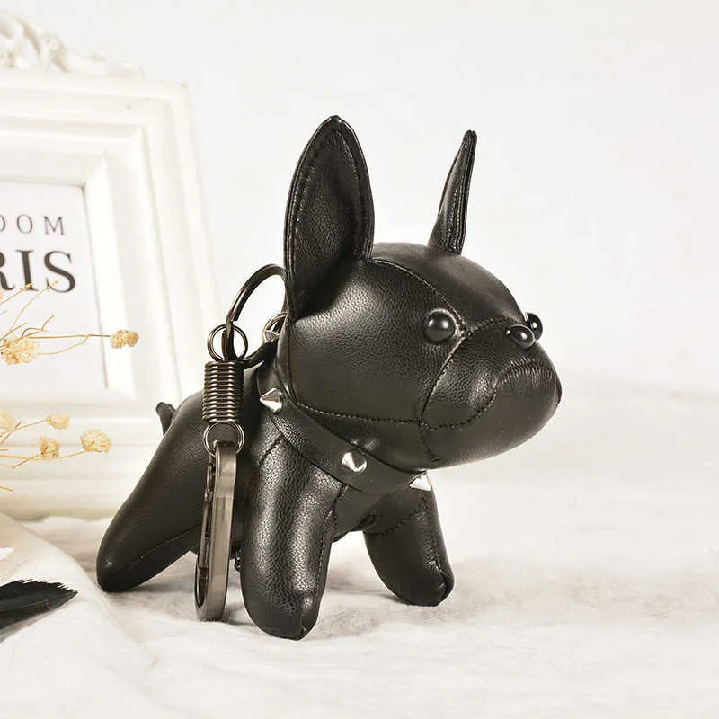 Portachiavi punk bulldog francese PU pelle cane moda donna borsa ciondolo ciondolo auto portachiavi Y241121_voghion.com
