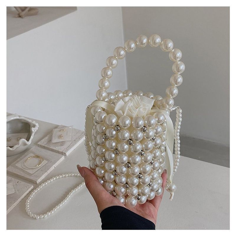 Handgefertigter gewebter Eimer 2024 Neue koreanische Perlenhandtasche für Damen mit einer Schulter_voghion.com
