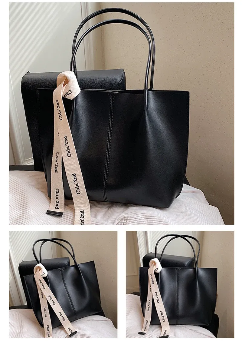 Borsa da ufficio da donna, uso quotidiano, bellezza, marrone, nera, moda, con nastro, a tracolla, per pendolari, grande capacità, a mano, retrò._voghion.com