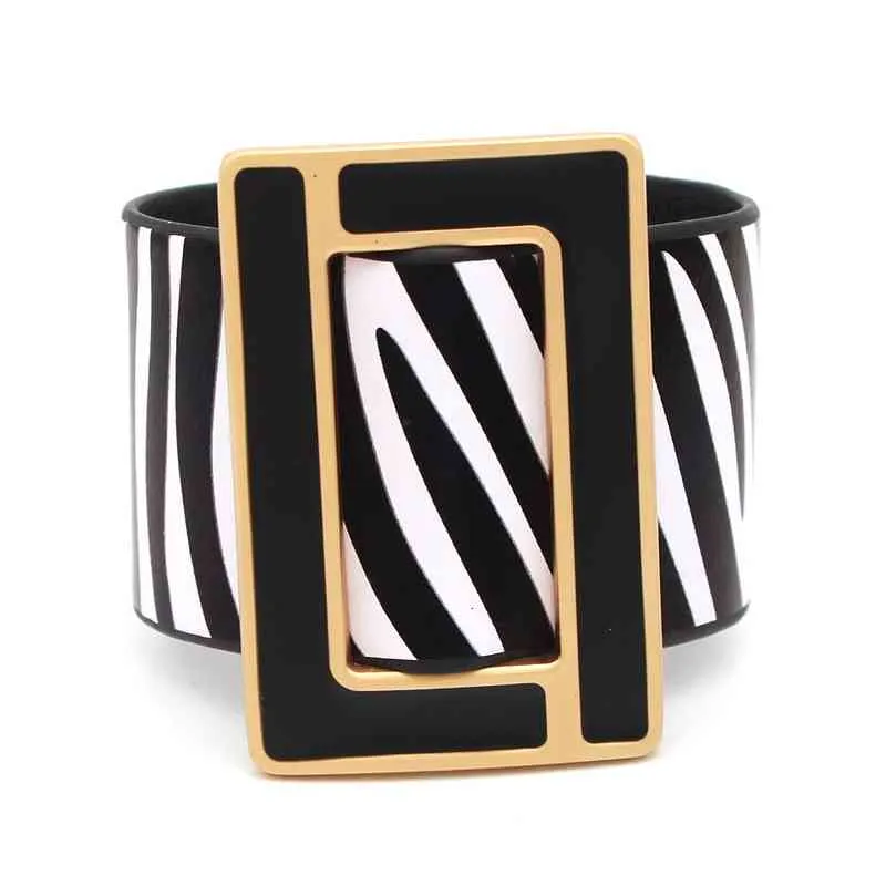 2022 Moud Brindle Breet Liederarmband fir Fraen Schwaarz Wäiss Geometresch Metall Wrap Charm Bijouen Femme Kaddo_voghion.com