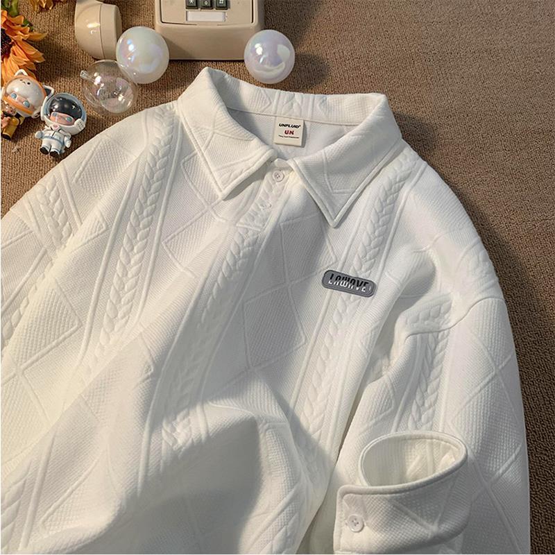 New retro polo collar sweatshirt for men in autumn and winter, loose and high-end, college style lapel jacket_voghion.com