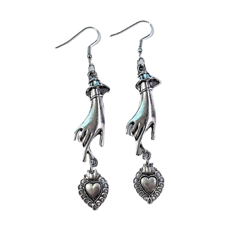 Boucles d'oreilles Touchez votre cœur Boucles d'oreilles créatives rétro victoriennes en forme de cœur sacré faites à la main_voghion.com