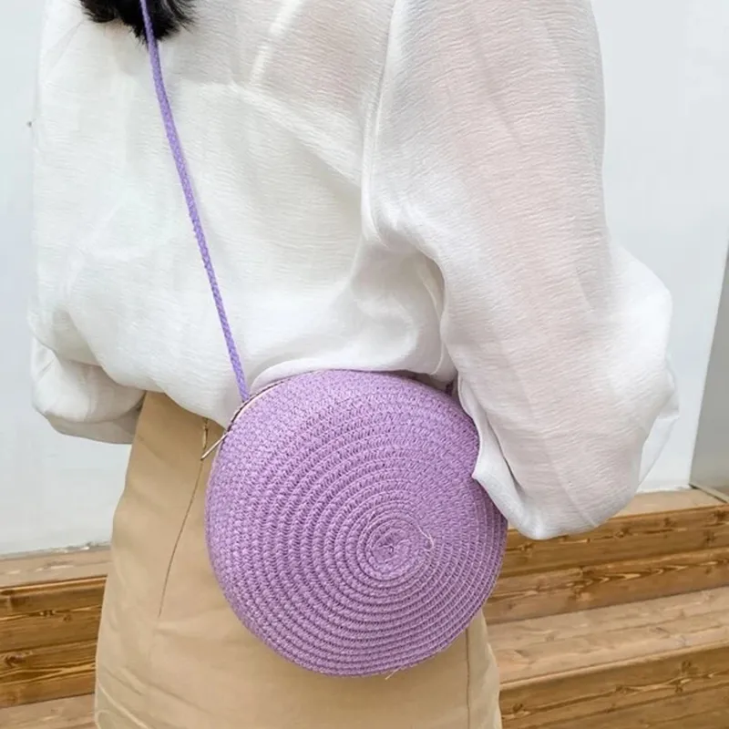 Sacs à bandoulière en paille tissée d'été pour femmes, sac à main rond en rotin fait à la main, petit sac de plage, de voyage, à bandoulière_voghion.com