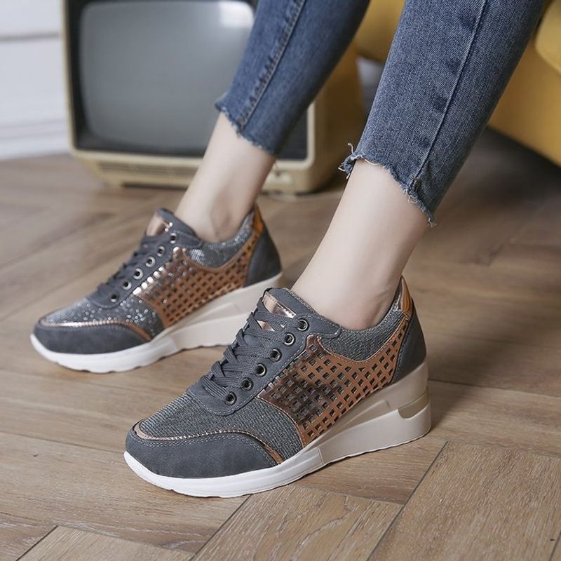 SH Wedge Mesh Platform Solid Color Thick Bottom Zipper Vulcanized Shoes for Women's Sneakers atos De Mujer SB152_voghion.com