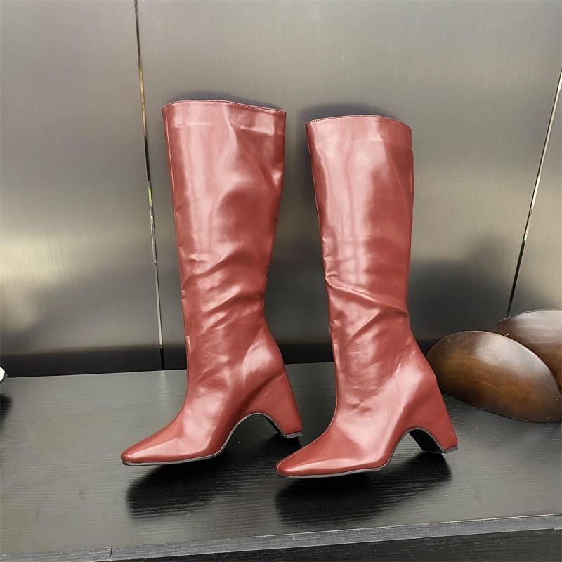 2024 Autumn And Winter New Style Square Toe Thick High Heels Niche Slimming Not Over The Knee Spicy Girl Explosive_vogvips.com