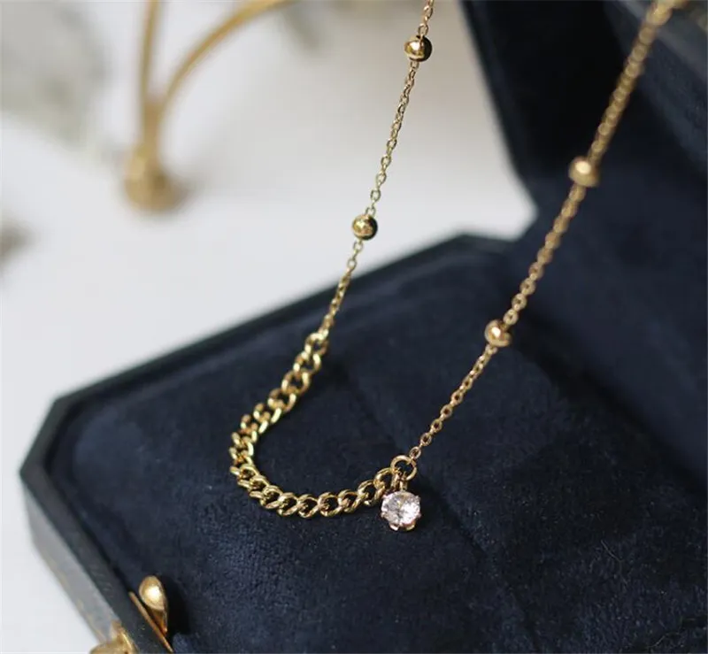 Pendant Necklaces YUN RUO 18 K Gold Plating Vintage Chain Zircon Necklace Fashion Titanium Steel Jewelry Woman Birthday_voghion.com