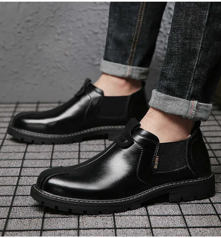 Leather Men's High Quality Working Boots Brand Designer Men Casual Shoes British Style Ankle Botas T241120_voghion.com