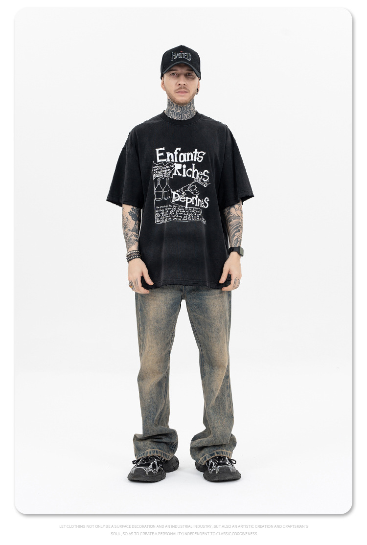 Vêtements pour hommes SUP | Nouvelle marque de mode d'été 2024 Rich Second Generation Melancholy Boys Creative Letter Perforated Washed_voghion.com