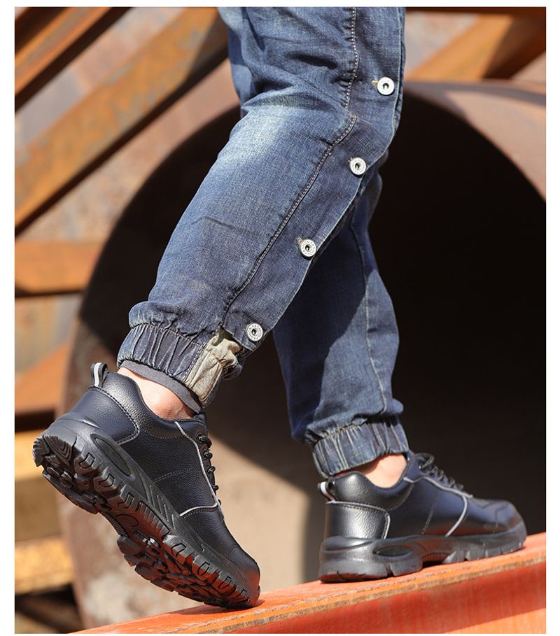 PU Leather Men Safety Anti-smash Anti-puncture waterproof Lightweight Work Sneakers Indestructible Shoes Boots_voghion.com