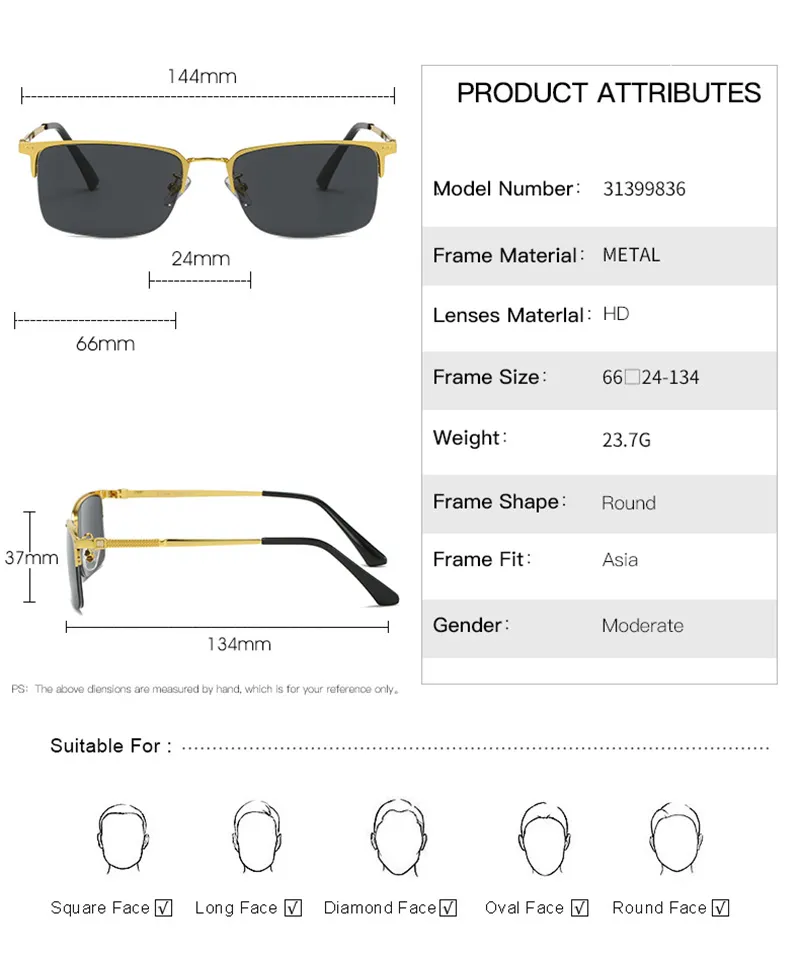 metal Frame Rectangle Eyeglass Gentlemens Business Men Half-frame Diaosi Sunglasses Can Be Matched With Myopia Optical_voghion.com