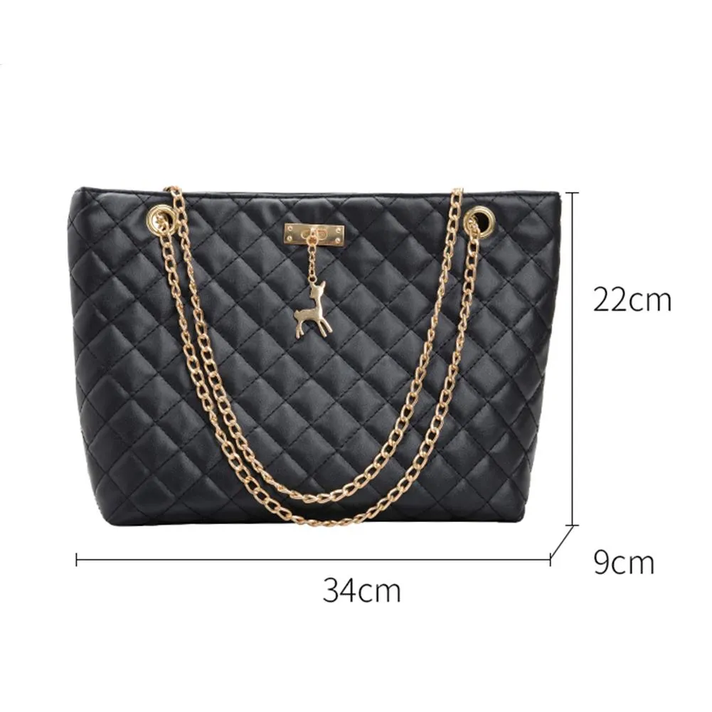 Classic Dia Lattice Handbag Fashion Women Large Capacity Top-handle Bags Pure Color Thin Chain Shoulder Crossbody Bag_voghion.com