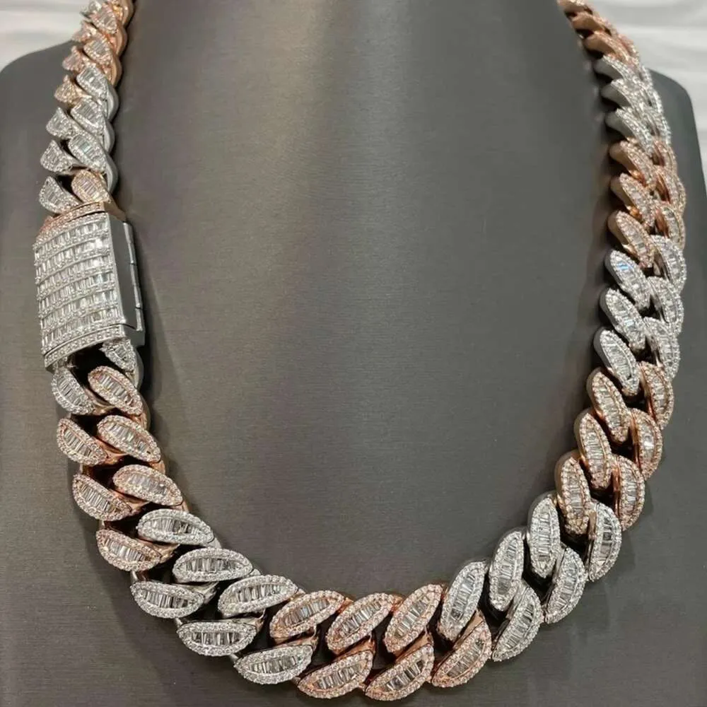 Catena a maglie cubane con diamanti taglio ghiaccio Miami Hip Hop Style da 20 mm, rotonda e baguette_voghion.com