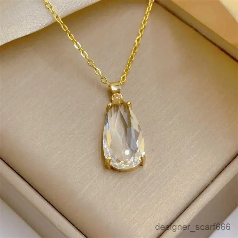 Collane con ciondolo alla moda, squisita, goccia d'acqua, collana di gioielli trasparenti, classica personalità, leggera, in acciaio inossidabile_voghion.com