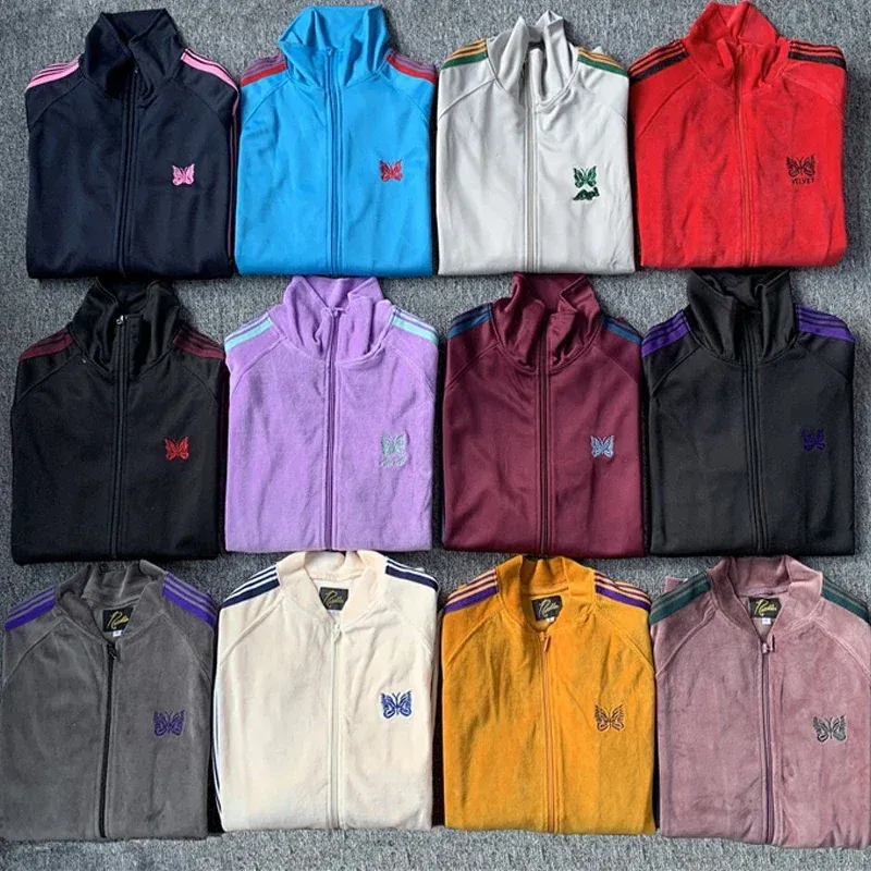 giacca da uomo moda multicolore uomo donna coppia aghi awge giacca da pista alta qualità a righe veet cappotto ricamato_voghion.com