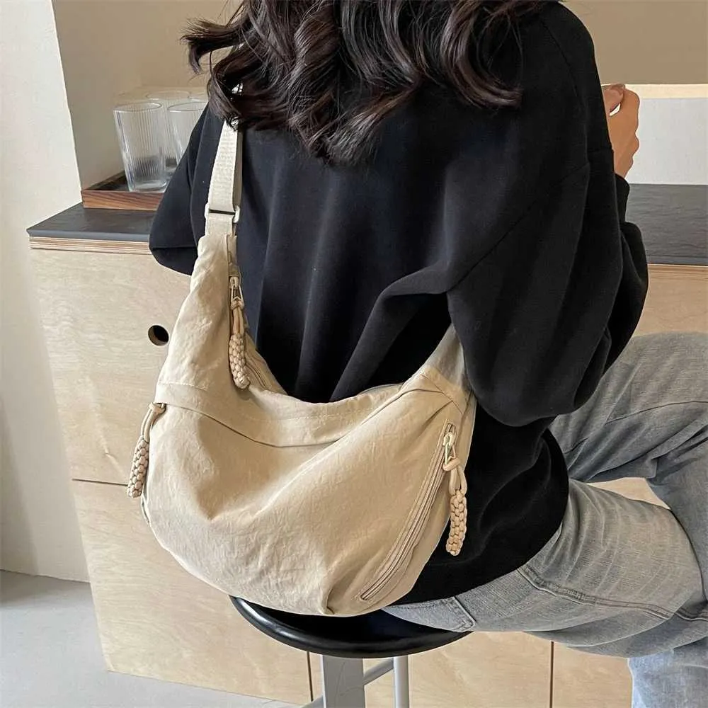 Borsa a tracolla casual da donna in tessuto di nylon, multi tasche, grande capacità, borsa a tracolla, hobo, 2024, estate, ultima moda_voghion.com