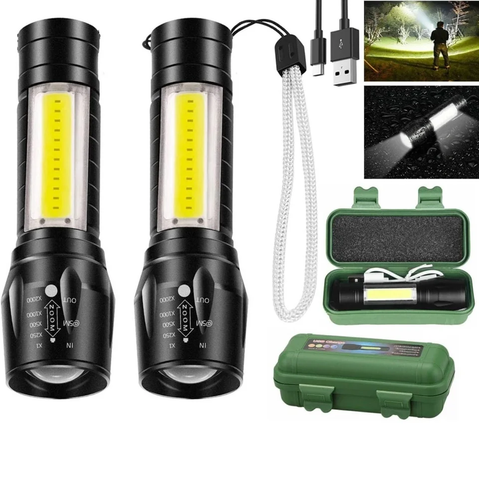 Led Flashlight Rechargeable USB Torch Mini Small Light With COB Flashlights Handheld Tiny Portable Pocket Keychain Flash Light_voghion.com